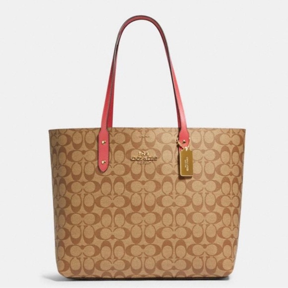 Coach Town Tote In Signature Canvas 76636 IMN91 IM/KHAKI POPPY - Picture 3 of 9